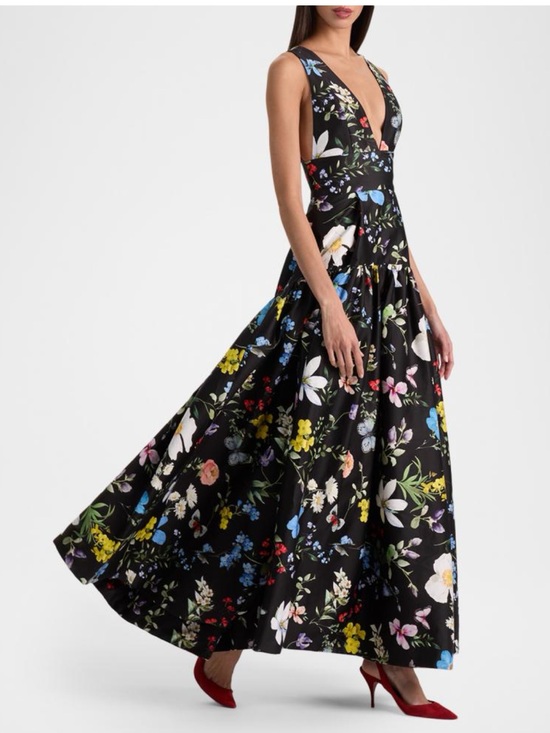 Alice + Olivia Dresses & Skirts - Alice + Olivia Black Floral Plunge Maxi Dress
